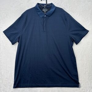 Awearness Kenneth Cole Polo Mens XL Navy Blue Striped Slim Short Sleeve Shirt